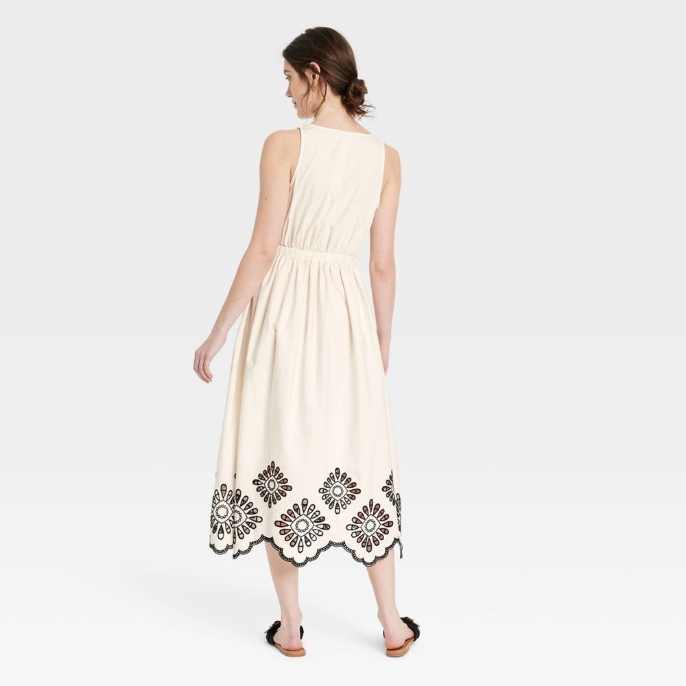 Universal Thread Cream Midi Dress with Black Embroidery - Picture 2 of 9